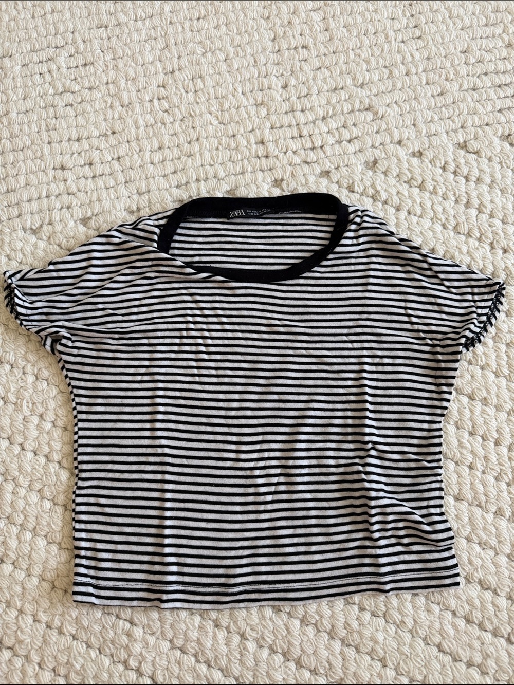 Zara Black and White Striped Crewneck Cropped Top